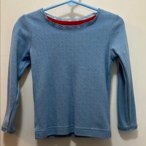 Mini Boden Blue Long Sleeve Pointelle With Lace Trim Size 3-4 Y